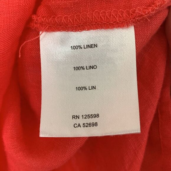 Ellen Tracy Linen Red 1/2 Sleeve Roll Tab Notched Collar Pocket Shirt Size M - Picture 5 of 7